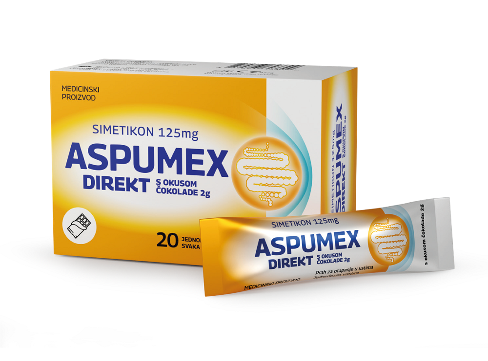 Aspumex direkt s okusom čokolade 20 vrećica, medicinski proizvod