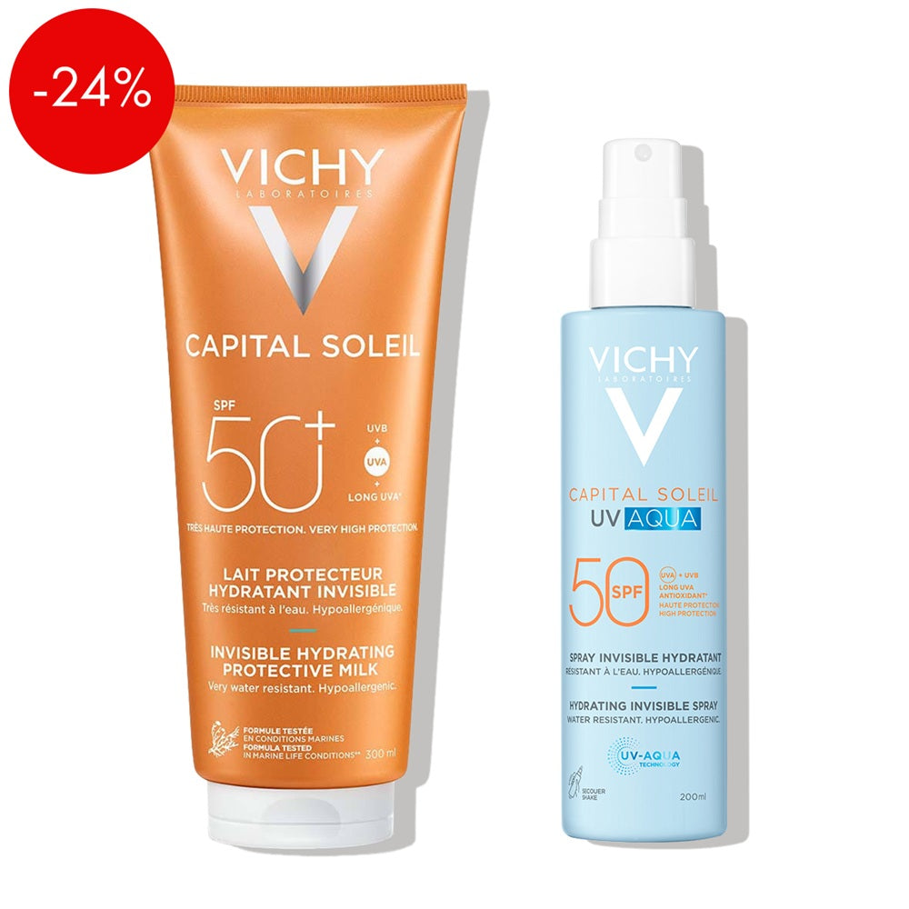 Vichy Capital Soleil obiteljska UV zaštita za plažu (mlijeko + sprej)
