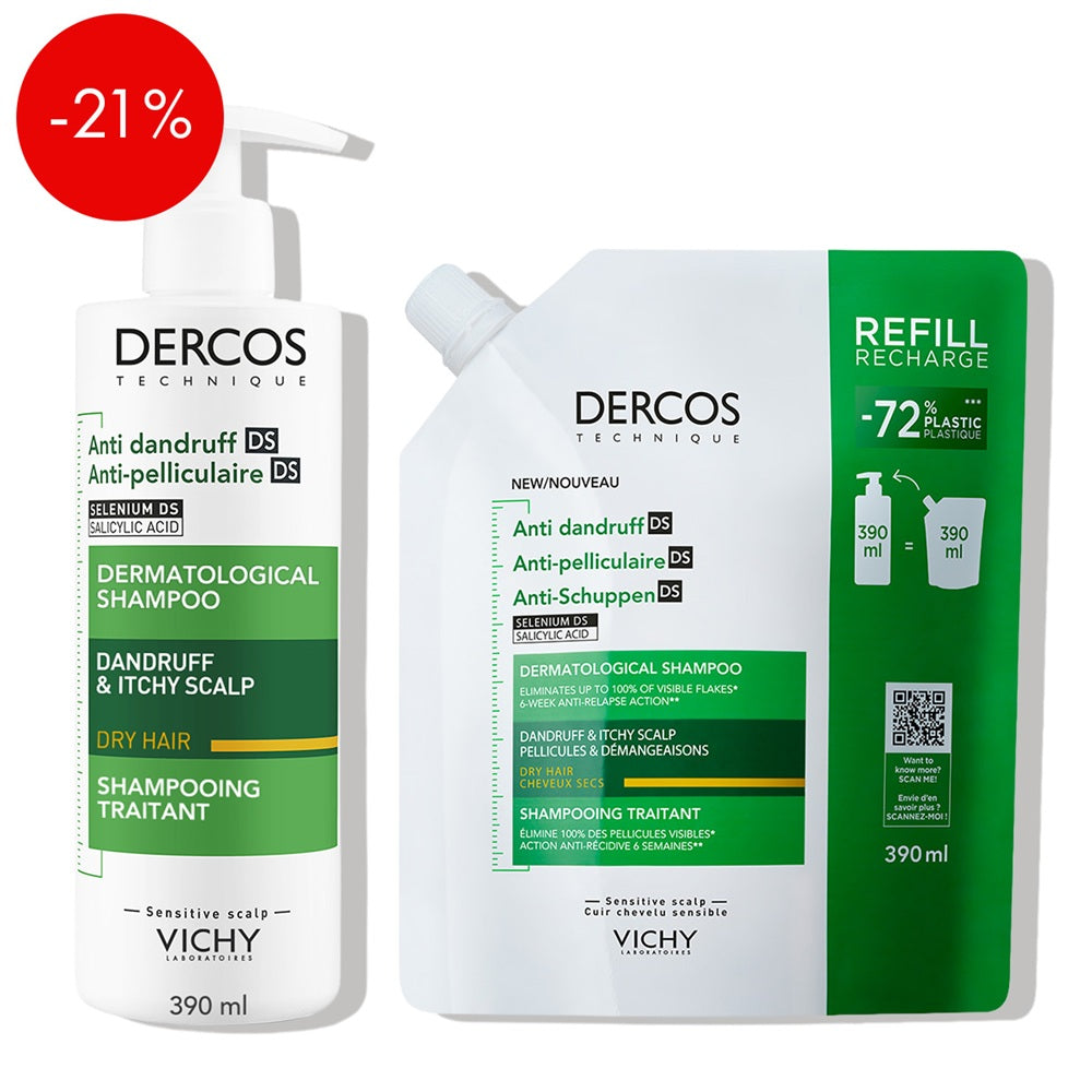 Vichy Dercos šampon protiv prhuti za suho vlasište + eko dopuna