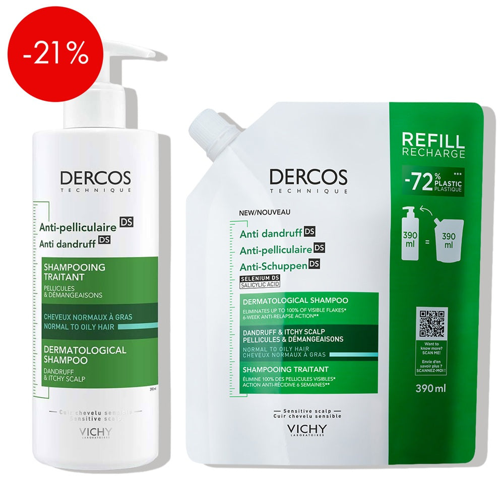 Vichy Dercos šampon protiv peruti za masno vlasište + eko dopuna