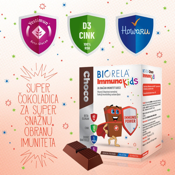 Biorela Choco Immuno Kids 20 komada, dodatak prehrani