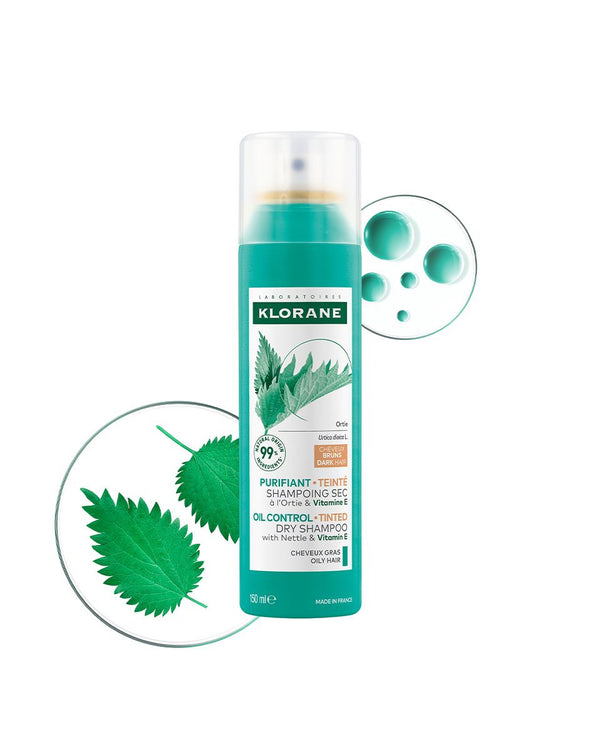 Klorane suhi šampon s koprivom i vitaminom E - za tamnu kosu 150 ml