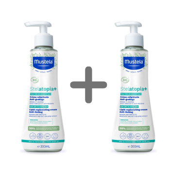 Mustela Stelatopia + obnavljajuća krema protiv svrbeža 300 ml 1+1 gratis