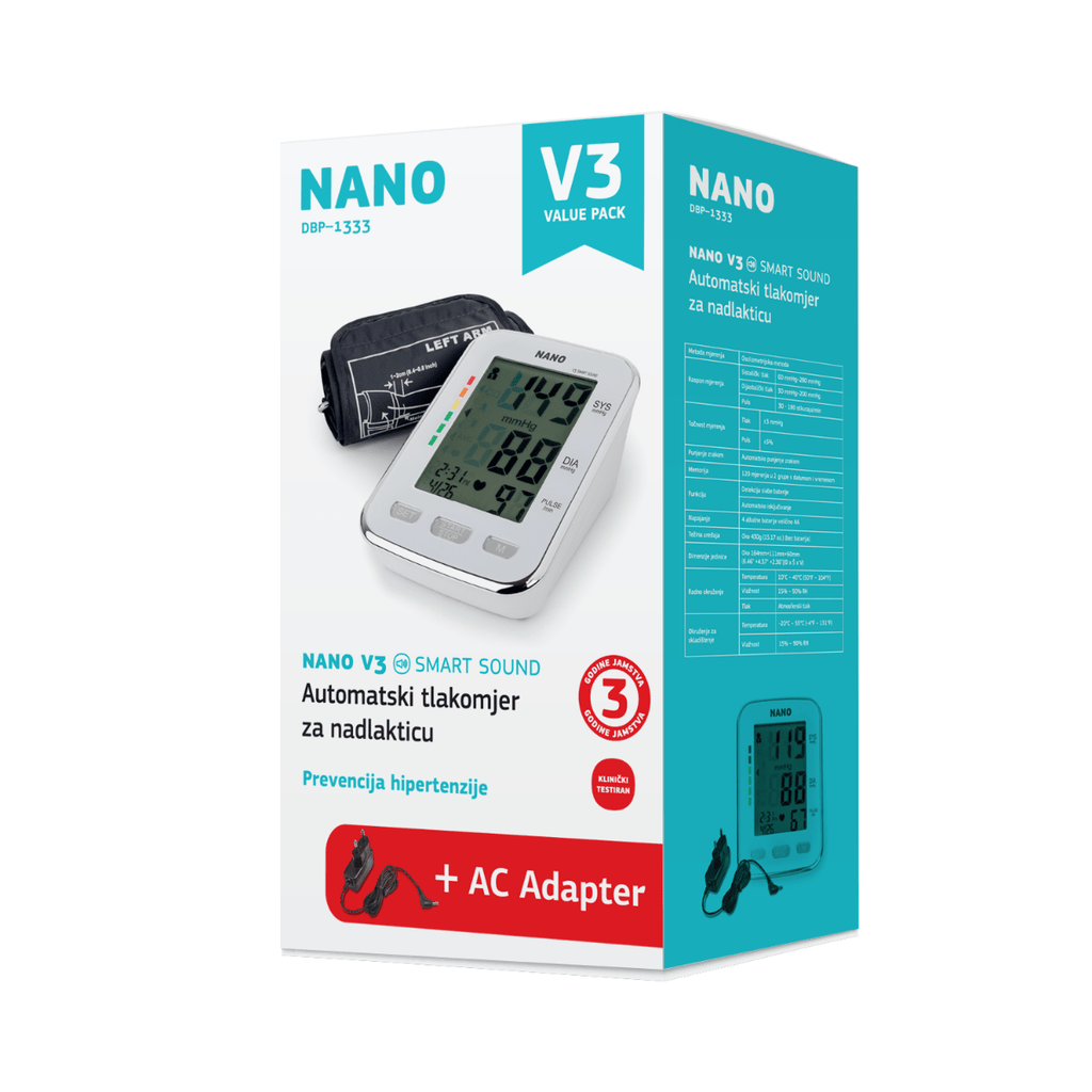 NANO V3 SMART SOUND tlakomjer za nadlakticu s govornom funkcijom+adapter