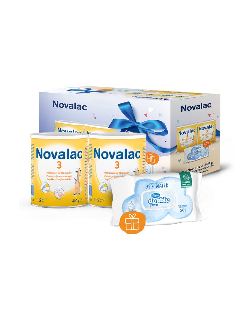 Novalac 3 Duopack (2 x 400g) + POKLON Violeta Watercare vlažne maramice