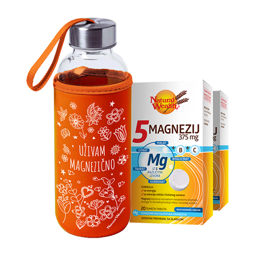 Natural Wealth 5 Magnezij 375 mg  2x20 šumećih tableta + BOCA GRATIS