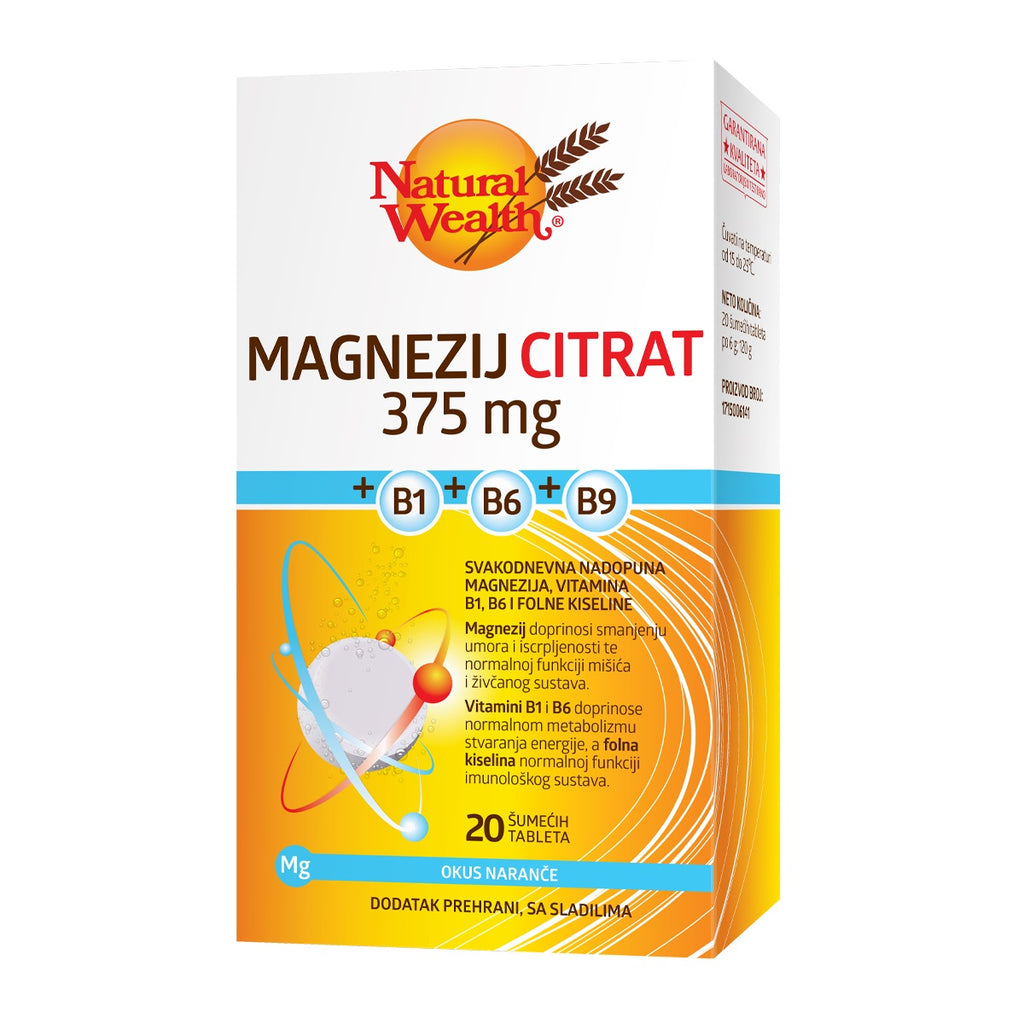 Natural Wealth Magnezij citrat 375 mg+B1+B6+B9 20 šumećih tableta