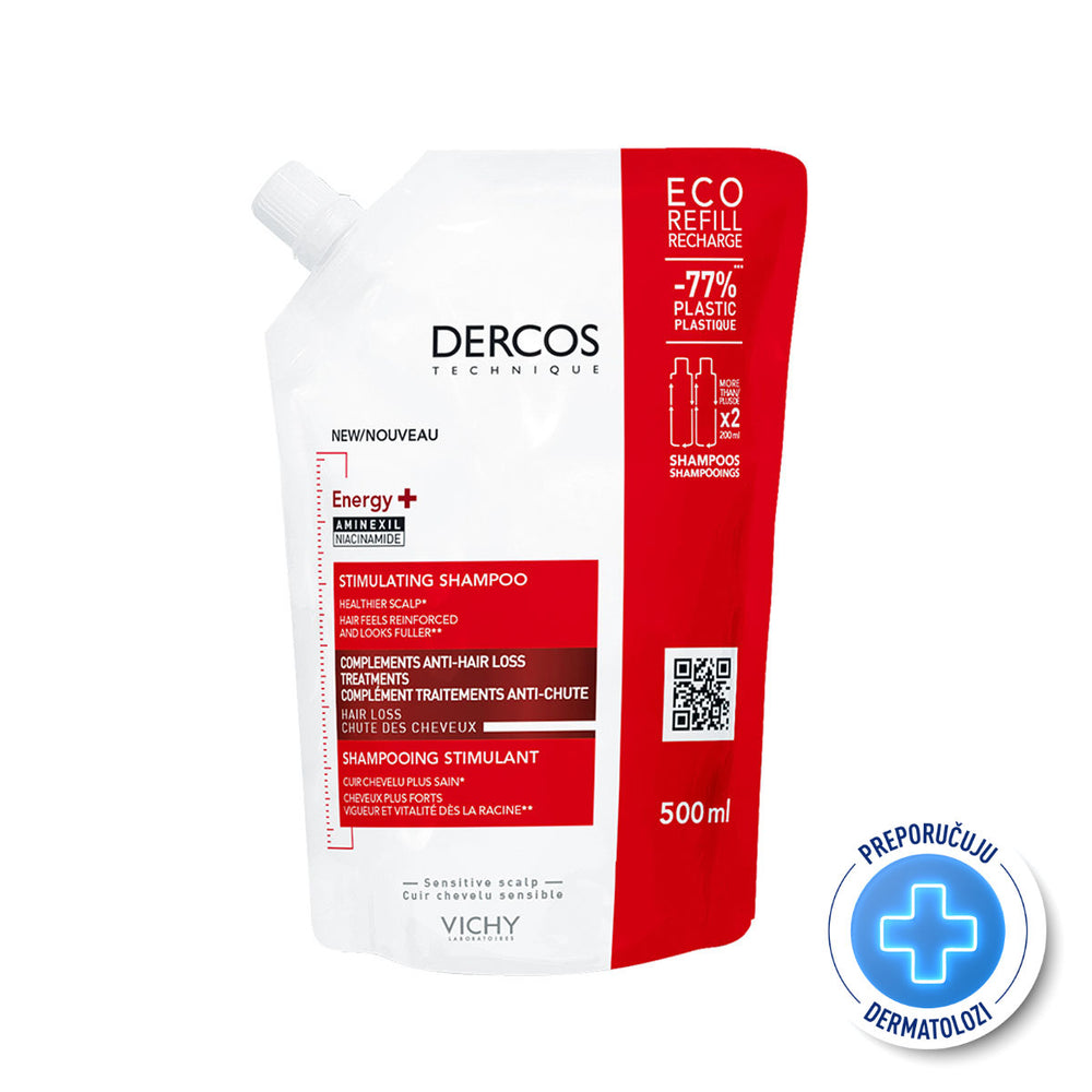 VICHY DERCOS ENERGY+ Stimulirajući šampon protiv opadanja kose ECO REFILL 500 ml