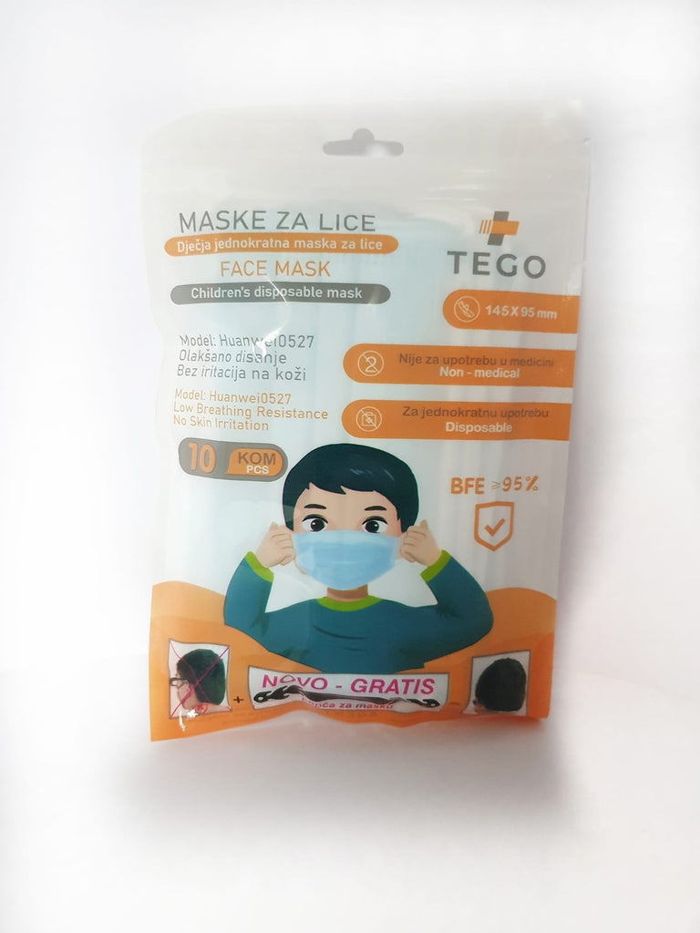 Maska dječja troslojna higijenska 10 komada Tego