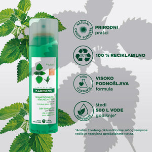 Klorane suhi šampon s koprivom i vitaminom E - za tamnu kosu 150 ml