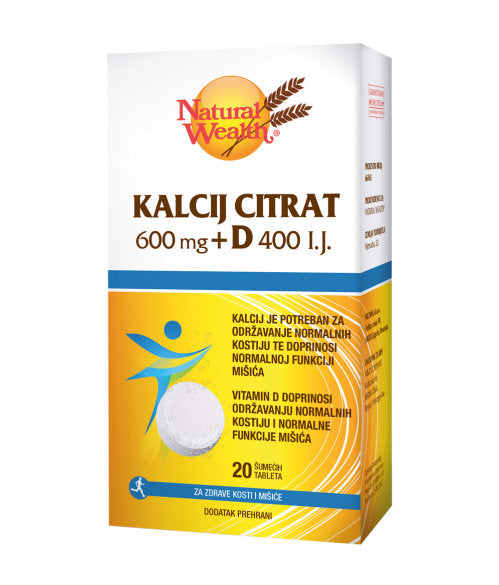 Natural Wealth Kalcij citrat 600mg + D 400 I.J. 20 šumećih tableta