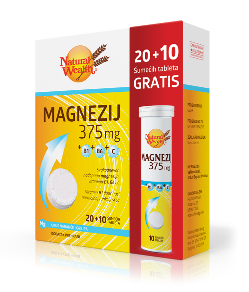Natural Wealth Magnezij 375 mg +B1+B6+C 20+10 šumećih tableta GRATIS