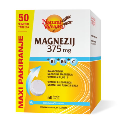 Natural Wealth Magnezij 375 mg +B1+B6+C Maxi pakiranje 50 šumećih tableta