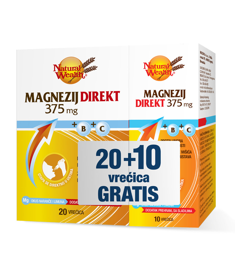 Natural Wealth Magnezij Direkt 375 mg +B+C 20+10 vrećica GRATIS